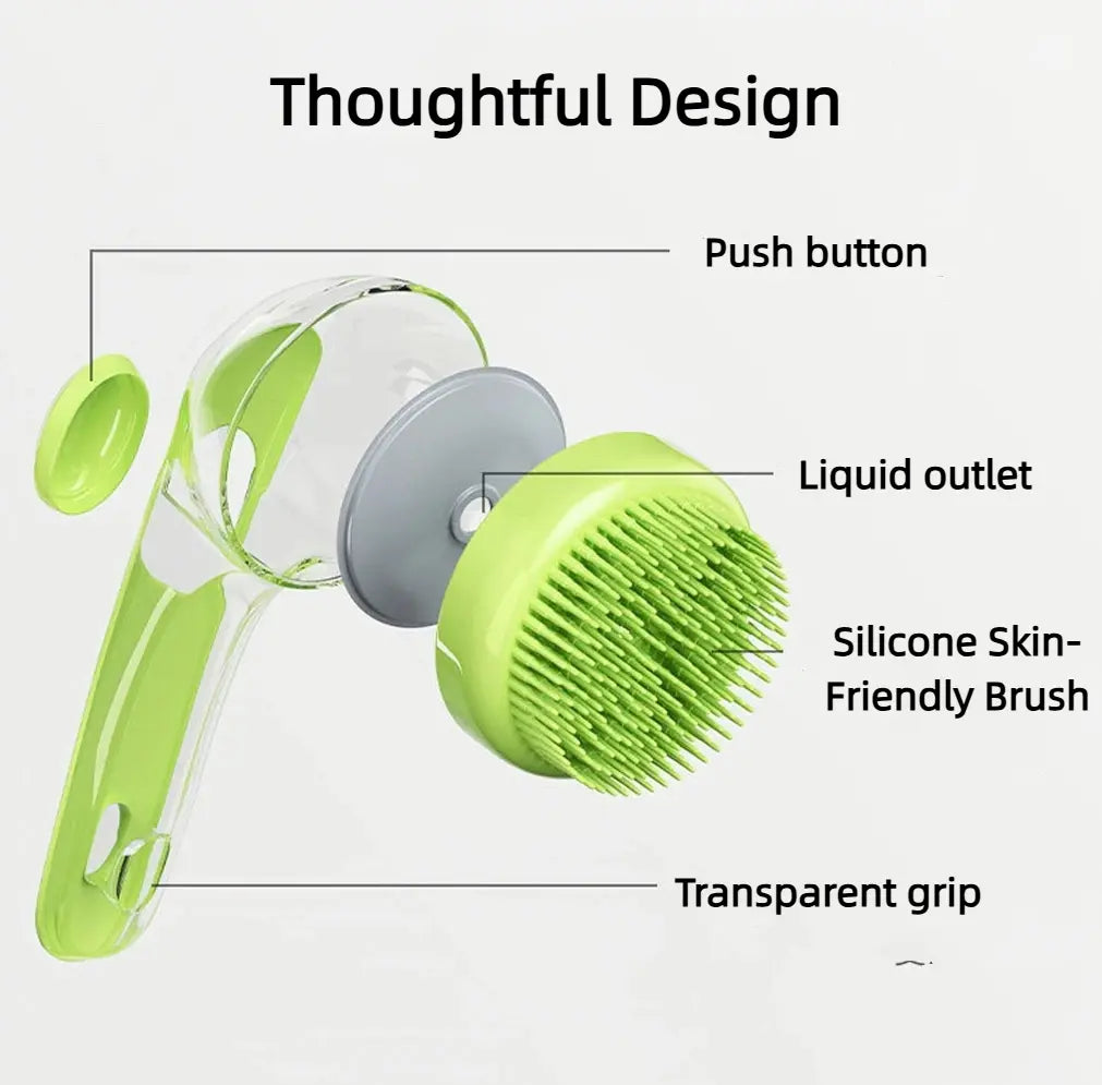 Pet Bath Brush - Long-Handled Grooming Tool for Dogs & Cats Shampoo Brush with Liquid Dispenser Head Scratcher & Massage for Easy Reach Grooming Cute Pet Bowl E1 plus Wlw Harness Vehicle Seatbelt Adjustable Height Elevated Bowl Stand Washable Memory F