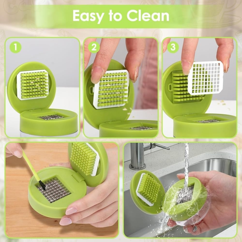 1Pcs Multifunctional Manual Garlic Press, ABS and Stainless Steel Garlic Slicer Handheld Ginger Grater, with Storage Box