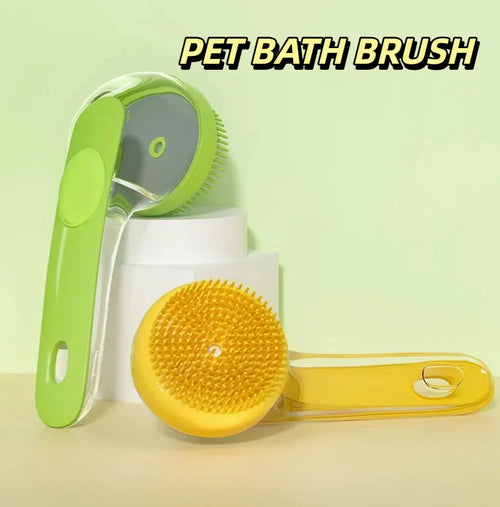 Pet Bath Brush - Long-Handled Grooming Tool for Dogs & Cats Shampoo Brush with Liquid Dispenser Head Scratcher & Massage for Easy Reach Grooming Cute Pet Bowl E1 plus Wlw Harness Vehicle Seatbelt Adjustable Height Elevated Bowl Stand Washable Memory F
